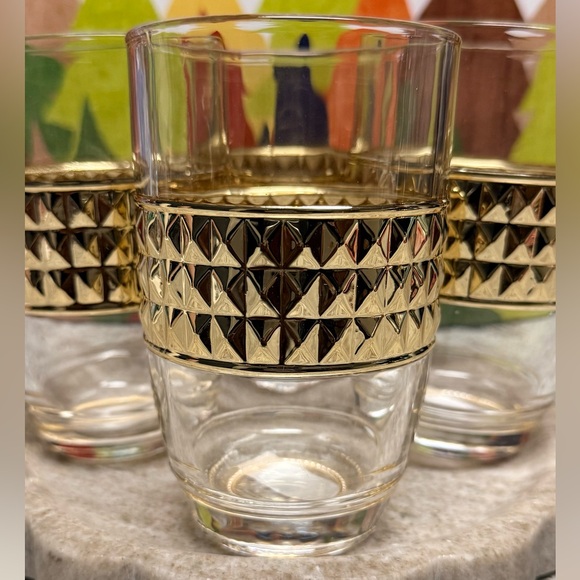 4-Set Luxe Glass Tumblers With Diamond-Cut Gold-Accent 12oz - Picture 4 of 7